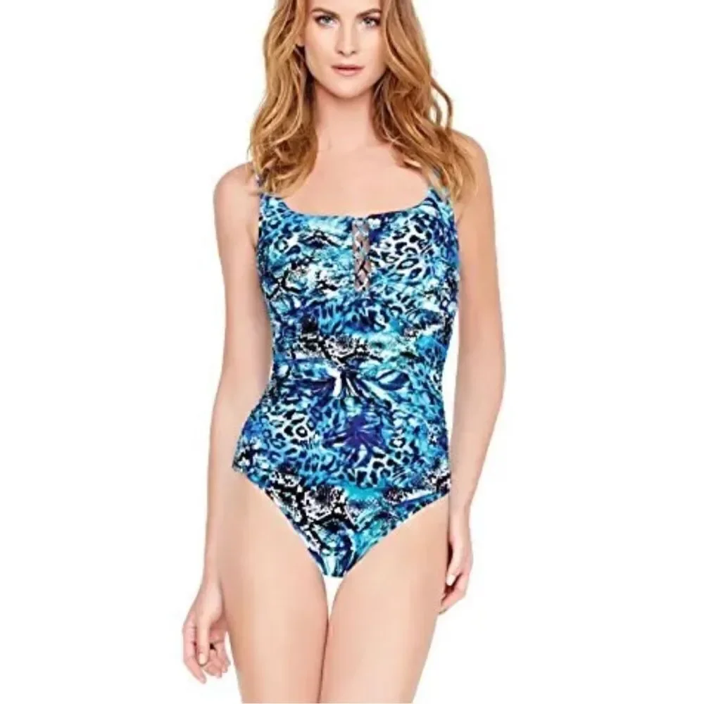 New. GOTTEX cheetah and snake print lace up swimsuit. MSRP $228. Size 10